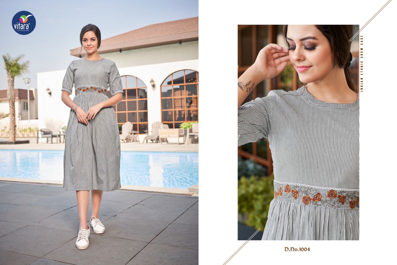 Vitara Vanila Fancy Designer Wear Wholesale Cotton Kurtis Catalog
 